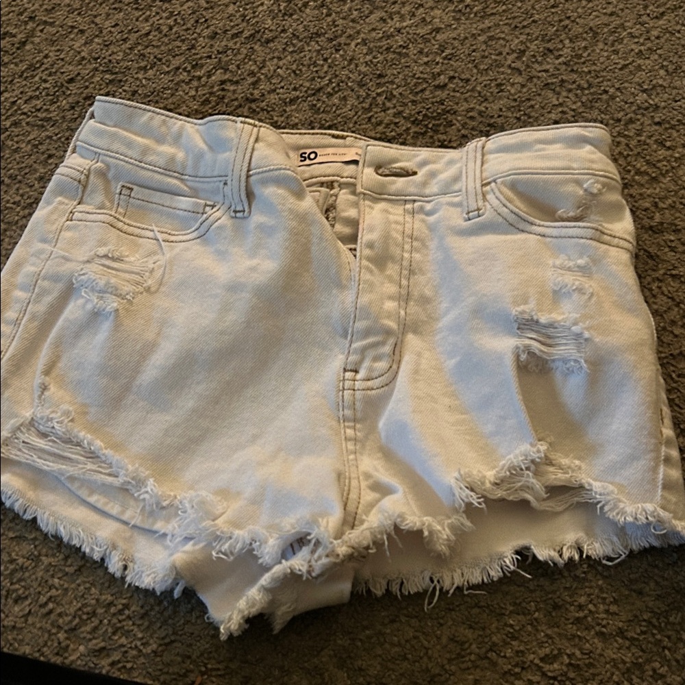 SO White Frayed Jean Shorts